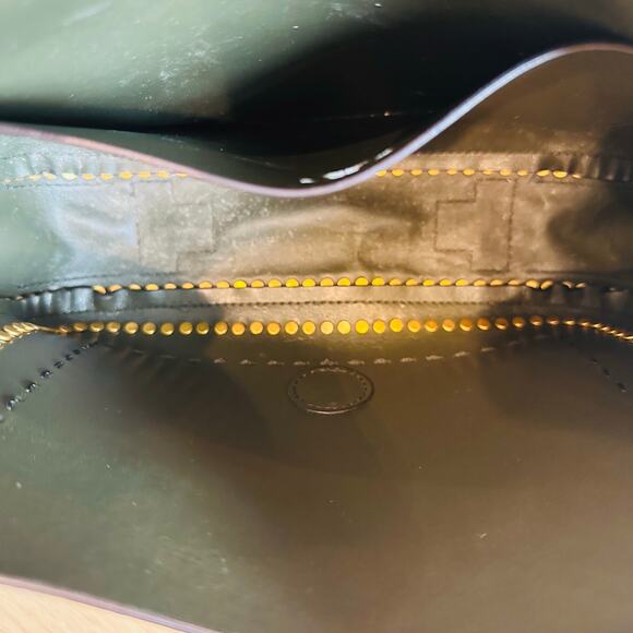 Tory Burch Sawyer Small Suede Shoulder Bag Green Gold Stud Buckle Purse - Picture 10 of 11